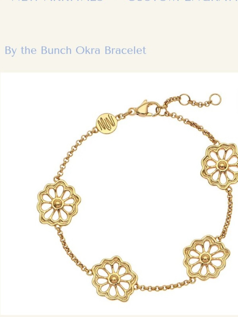 18k Gold Plated By The Bunch Okra Bracelet Pouch & Box Croghan's Goldbugs
